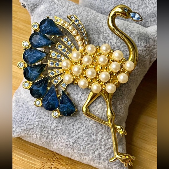 1928 Jewelry - VTG RARE 1928 Elegant Gold and Blue Peacock Brooch